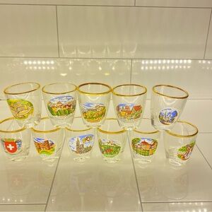 Vtg German Souvenir Gold Rim Landmark/City Shot Glasses Germany/Europe. 11pc Lot